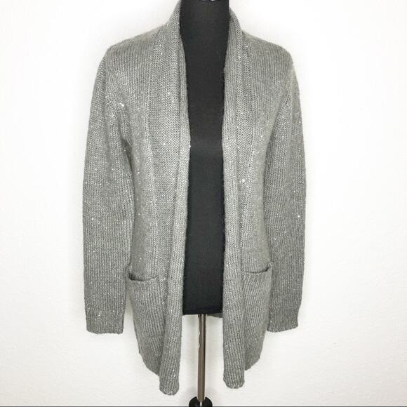 Michael Michael Kors gray sequin sparkle open mohair wool cardigan size Small - Picture 1 of 14